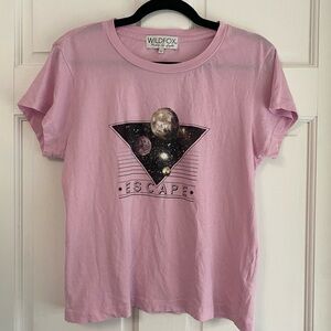Wildfox Pink "Escape" Galaxy‎ Moon Stars & Planets T-Shirt Juniors Lg/Medium A